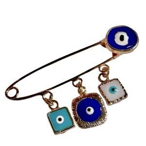 Evil Eye Triple Charm baby safety pin